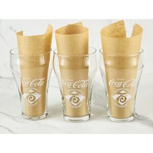 Coca Cola Coke Bell Shaped Clear Tall Glass 12oz 75th Anniversary 1977 x3 Vtg